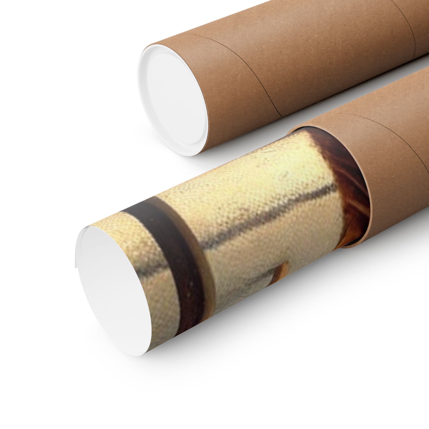 Two cardboard tubes with one containing a sand-like material on a white background